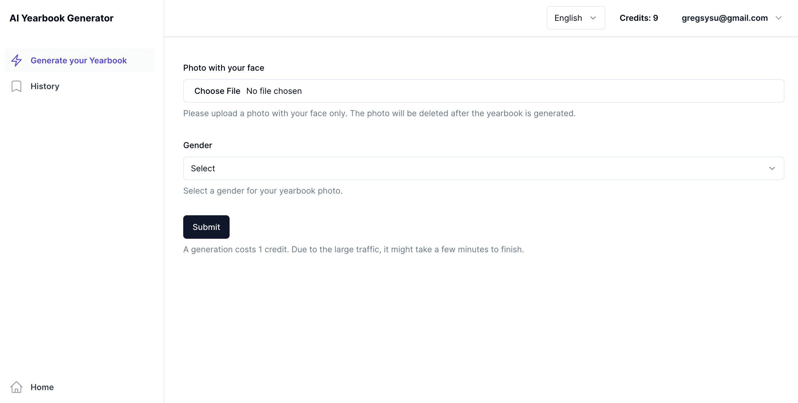 AI Yearbook Generator UI - generate page